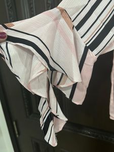 last price Stripe Top With Collar Neck