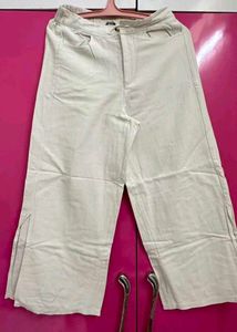 White linen Wide Leg Pants