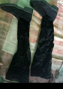 Black Thigh-High Velvet Boots