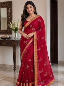 Elegant  Embroidered Saree with blouse piece