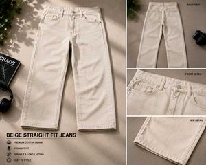straight fit beige jeans for men