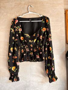 Chic Floral Print Puff Sleeve Top