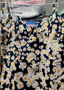 Navy Floral Mini Dress with Tie Front