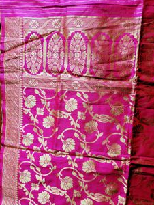 Pink Floral Banarasi Silk Dupatta