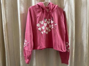 Pink Heart Print Cropped Hoodie