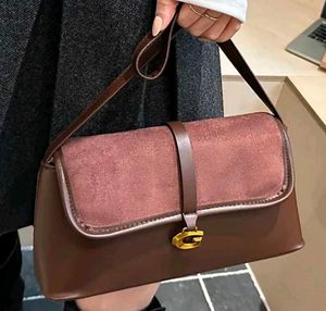 Chic Brown Suede &amp; Leather Shoulder Bag
