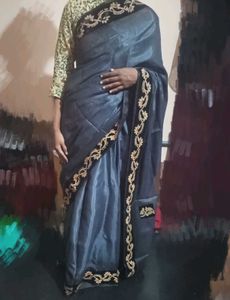 Grey Saree with Embroidered Border