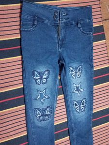 Stylish Blue Jeans with Butterfly Print