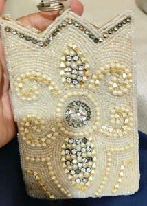 Vintage white pearl beaded crown & beautiful clutc