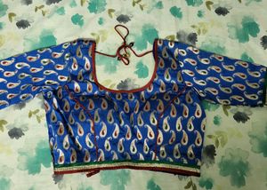 Beautiful Saree Blue Pink White Moti Work