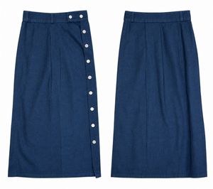 Blue Denim Button-Up Midi Skirt