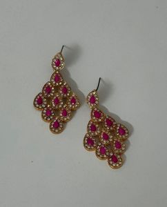 Elegant Pink & Gold Chandelier Earrings