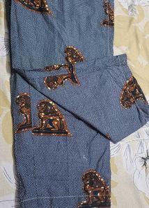 Blue Lion Print Wide Leg Trousers