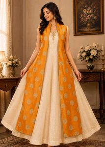 🇳🇿💫🎀Elegant Orange & Cream Ethnic Gown