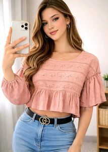 Chic Ruffle Crop Top Si,e-34-36