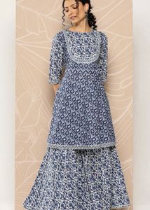 Blue &amp; White Printed Kurta
