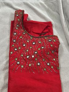 Red Embellished one shoulder kurti