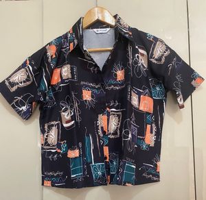 Unique Abstract Print Button-Up Shirt