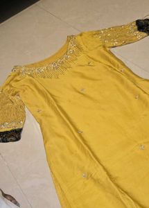 Mustard Yellow Handwork Embroidered Kurta