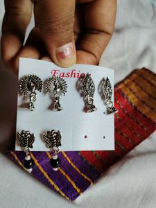 Set of 3 Pairs Oxidized Earrings