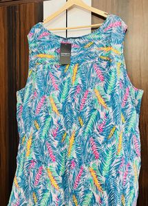 Tropical Leaf Print Button-Up Tunic
