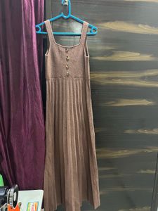Pleated Knit Midi Dress