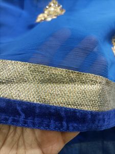 Beautiful Blue Saree With Netted