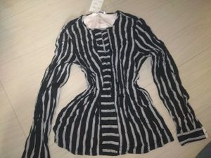 Chic Black &amp; Grey Striped Button-Up Blouse