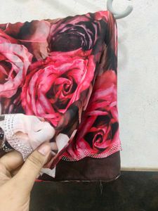rose flower saree with designer blouse