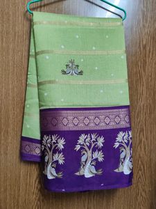 Green Saree with Peacock & Tree Motif