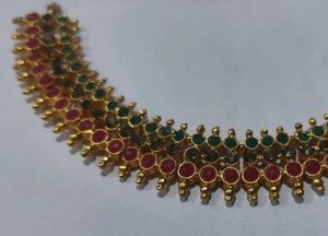 Elegant Gold Necklace with Red &amp; Green Stones