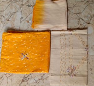 Embroidered Yellow &amp; Beige Kurta Set dress materia