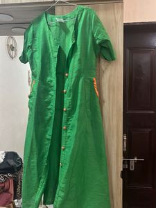openable coat or kurty Vibrant Green Button-Down K