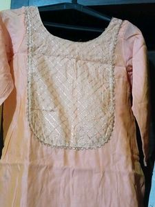 Peach &amp; Grey Kurta Set with Dupatta