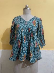 Stylish Teal Printed Kurta Top