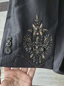 Classic Black Suit Pant with Embroidery