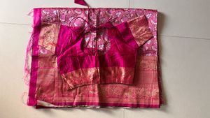 Vibrant Pink Silk unstitched lehenga with Blouse
