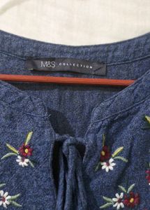 Floral Embroidered Denim like  Dress