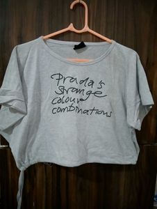 Off-Shoulder Graphic Tee with Drawstring