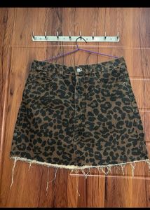 Animal Print Denim Mini Skirt