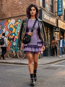 Purple Gingham Ruffle Dress