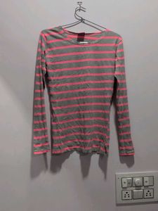 pink and grey Striped Long Sleeve Top