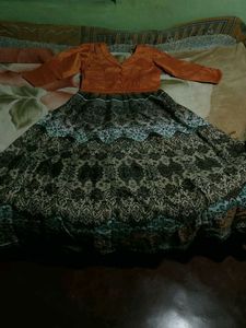 Elegant Orange &amp; Brown Printed Lehenga Choli