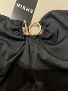 Black Tube Top with Gold Ring Detail
