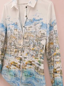 Artistic Landscape Print Button-Up Shirt