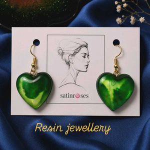 Emerald Heart Resin Earrings
