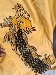 Men's Yellow Dragon Print T-Shirt