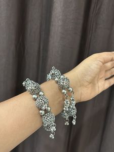 Oxidised Silver Jhumka Bangles