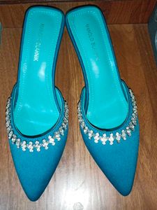 Stunning Teal Embellished Mules