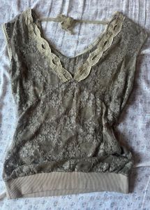 Sheer Lace Top with Cream Trim